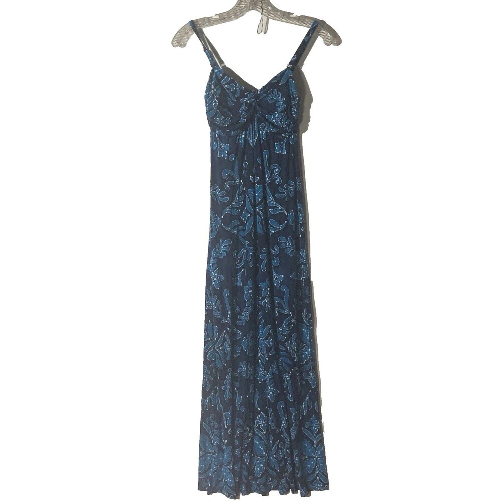 TOMMY BAHAMA two tone blue empire waist adjustable straps knit maxi dress XS